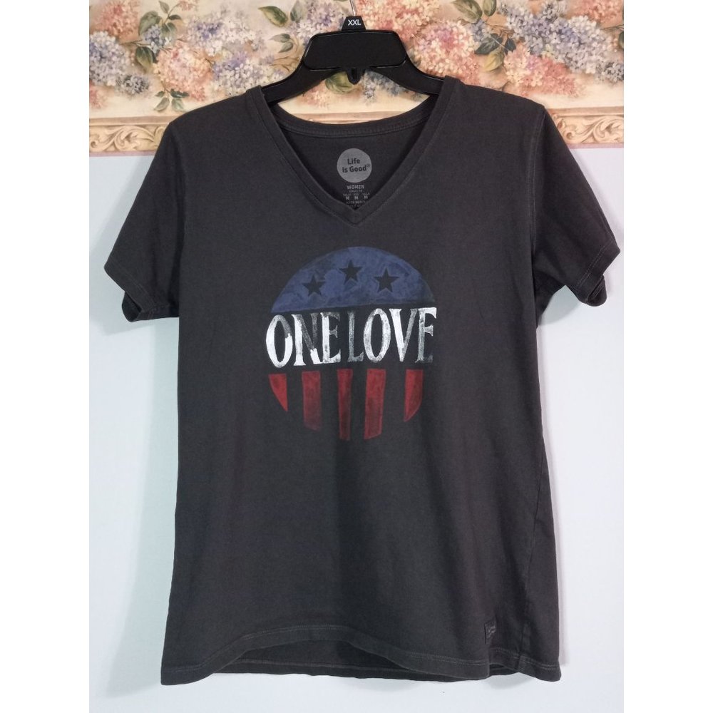 Life Is Good Medium Grey One Love Americana Logo Casual Outdoor T-Shirt Top